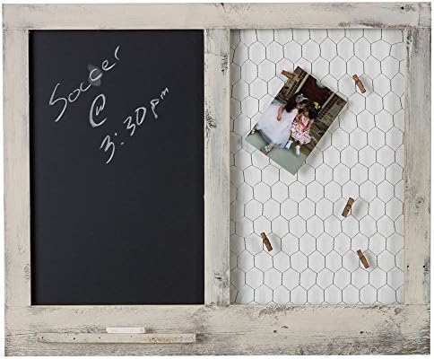 Chalkboard Chicken Wire Clothespin Photo Display | Wall Mount | Handmade Rustic Reclaimed Wood | 23 x 27 Inch - Whitewash