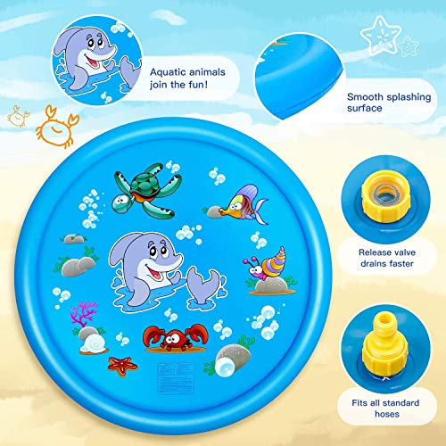 Fomatrade Sprinkler for Kids Toddlers,Splash Play Mat,Thickening PVC Inflatable Water Spray Pad Outdoor Garden Inflatable Sprinkler Water Mat Fun Toy Kids Baby Pool Pad Hot Summer Swimming Party