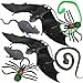 Joyin Toy 8 Pieces Scary Realistic Halloween Decorations Including 2 Hanging Bats, 2 Rats, 2 Large Spiders and 2 Snakes.