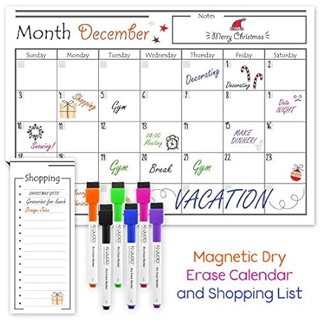 Magnetic Dry Erase Calendar Set | 3pk Monthly Fridge Calendar White Board, Weekly Planner, Magnet Grocery List, 6 Color…