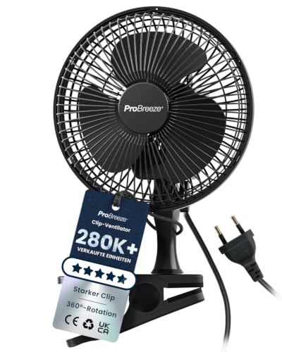 Pro Breeze Mini Ventilator mit Clip, 15 cm Durchmesser, 2 Geschwindigkeitsstufen, stabiler Clip - Ventilator leise, ideal als Tischventilator am Schreibtisch, für Growbox, Zuhause im Schlafzimmer