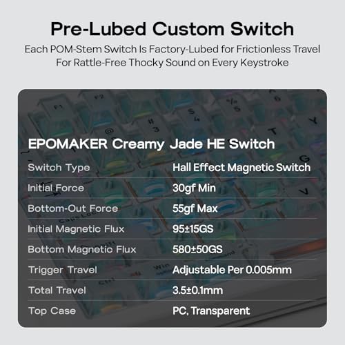 EPOMAKER HE75 V2 Hall Effect Gaming Keyboard, 8K Polling & 0.1ms, 8000mAh & 2.4Ghz/BT, Hot Swap Key & Knob, 0.005mm Adjustable Actuation, Rapid Triggering, Creamy & Thocky (White)