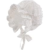 Baby Girl Bonnet Eyelet Lace Cotton Christening Bonnet Toddler Handmade Beanie Sun Protection Hat