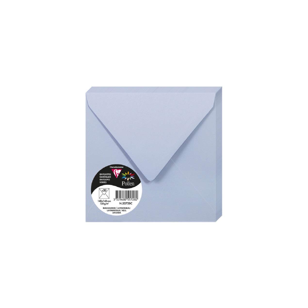 Clairefontaine 55728C Pack of 20 Gummed Envelopes Square Format (14x14cm) 120g/m² Lavender Blue Invitation Events Correspondence Pollen Range Premium Paper