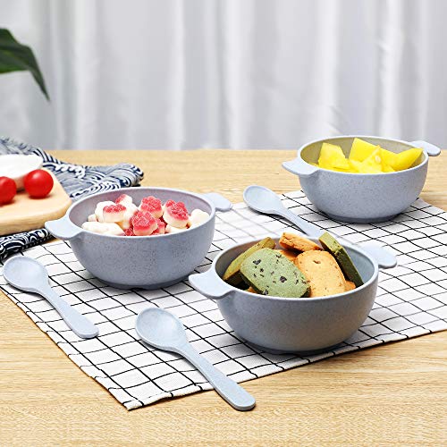 Unbreakable Cereal Bowl and Spoon, Dishwasher & Microwave Safe, 13.5 OZ Lightweight Wheat Straw Snack Bowl for Kids/Toddler/Children/Baby Feeding