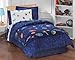 Dream Factory Kids 8-Piece Complete Set with Bedskirt Easy-Wash Super Soft Comforter Bedding, Full, Blue Outer Space Satellites