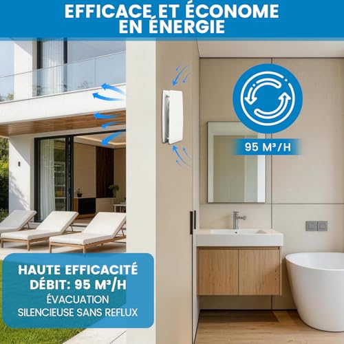 XIIW 100 mm VMC Bathroom Air Extractor with Timer | 12W 95m³/h 34dB IPX4, Non-Return Valve, Silent Fan, Bathroom, Basement and Kitchen, Wall & Ceiling, White