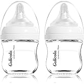 Gulicola Small Glass Baby Bottle for Newborn Breastfeeding Babies, Preemie & Extra Slow Flow Nipples (SS), Anti-Colic, Breast-Like, 0 Months+, 3 oz, 2 Pack - White