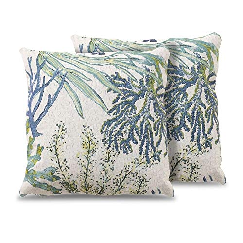 Coral Reef Throw Pillow Set of 2 Blue Cream Green Nature Nautical