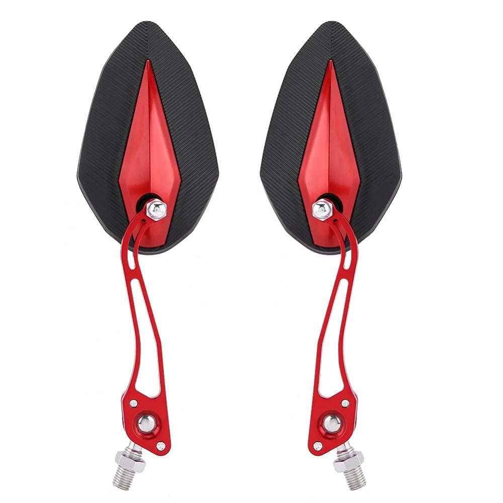 1 Pair Universal Motorcycle Rearview Side Mirrors, Adjustable Aluminum Handlebar Rear View Side Mirrors Motorbike Scooter 10mm 8mm(Red) motorcycle mirror