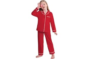 Veseacky Unisex Girls Boys Pajamas Long Sleeve Sleepwear Button-Down 2 Pcs Pjs Set for 5-14 Years