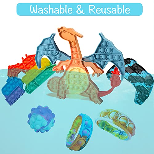 Fidget Toy Pack Big Pop it Dinosaur Poppet Sensory Toys Girls Boys Popits Figit Set Bulk Mini