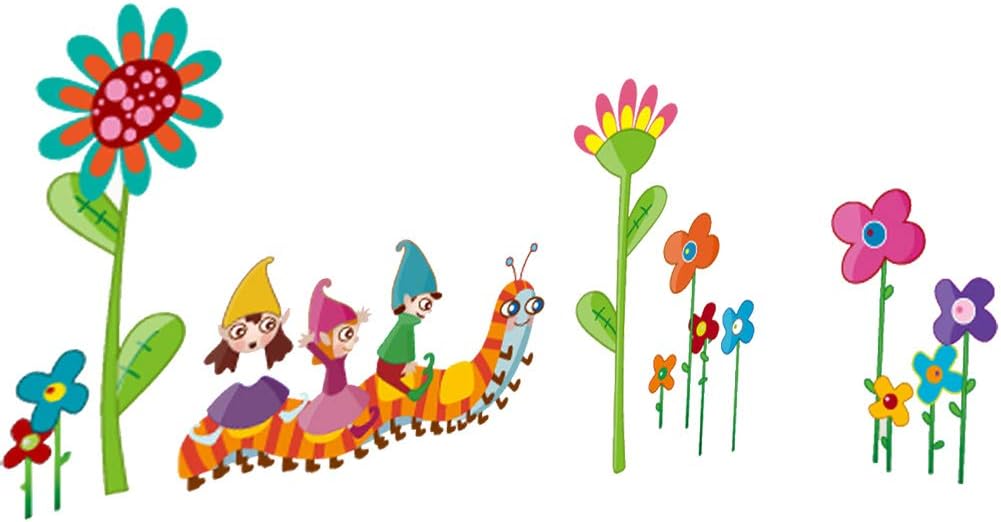 Lichi Riding on Worms with Flowers Sweet Wall Sticker for Children Kid Nursery Room Decor, Multicolor