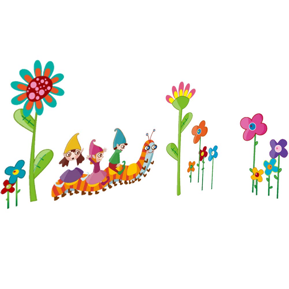 Lichi Riding on Worms with Flowers Sweet Wall Sticker for Children Kid Nursery Room Decor
