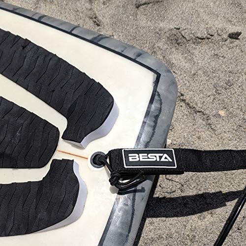BESTA Surfboard Leash, Premium Surf Leash with Full-Size Padded Ankle Cuff and Key Pocket, Stainless Swivels and Quick-Release Rail Saver (Black, 8 ft) - Thumbnail 3