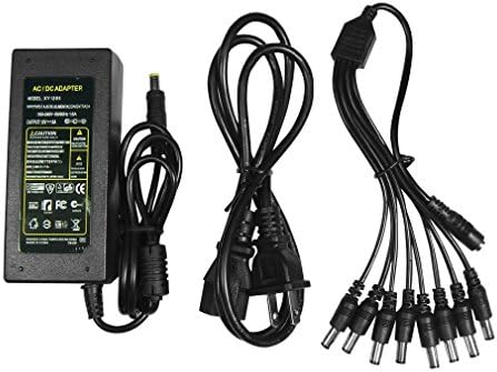 Uncheer 12V 5A 60W AC to DC Power Supply Adapter With 1 to 9 Way CCTV Power Splitter Cable(5.5x2.1mm)For CCTV Cameras, LED Srip Light