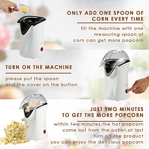 Hot Air Popcorn Popper Maker, 1200W Electric Popcorn Machine No Oil for