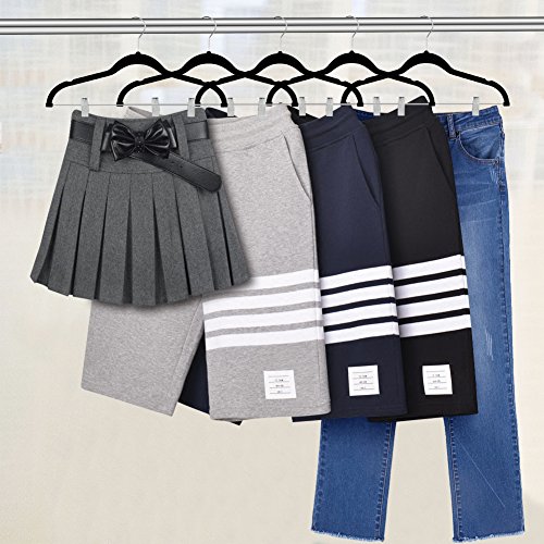 TIMMY Velvet Hangers with Clips 20 Pack Non Slip Clothes Hangers Ultra Thin for Pants Hangers Skirt Hangers with Swivel Hooks(Black) - Thumbnail 6
