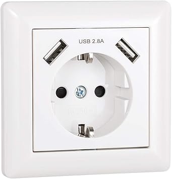 Usb Enchufe Pared 2 8a Blanco Schuko Enchufe Con Usb Toma De Corriente Pared Superficie Con Dispositivo De Seguridad Infantil Integrado Adecuado Para Smartphone Mp3 Tablet Amazon Es Bricolaje Y Herramientas