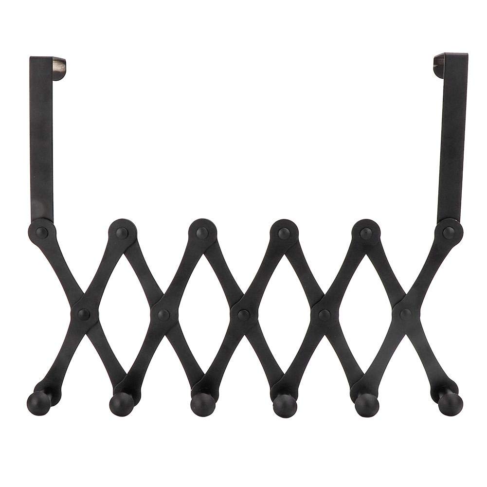 Zerodis Door Hook Hanger,Stainless Steel Over The Door Hooks Perforated Telescopic Space Saving Retractable Folding Hat Backpack Hanger Door Hanging Rack (6 Hooks)