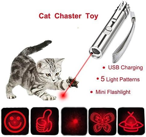Multi-pattern Funny Cat Chaser Toy LED Light Interactive Chase Cat Toys, Used as LED Flashlight, Command Light Pet Training Tools-USB Rechargeable,Crazy chase !