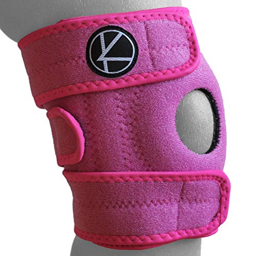 KARM Adjustable Kids Knee Brace Support (1 pc) - Best for Arthritis, ACL, MCL, LCL, Sports Exercise, Meniscus Tear. Open Patella Neoprene Stabilizer Wrap for Children, Boys, Girls (Pink) (Best Acl Brace For Sports)