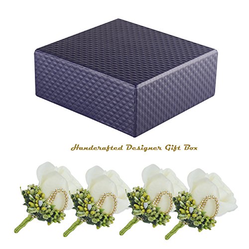 YSUCAU Rose Silk Corsage / Boutonnieres, Handmade Groom Groomsman Best Man Wedding Flowers, DIY Flowers for Wedding Prom Party (Gift Box Of 4)