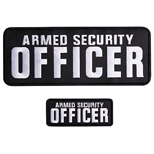 Armed Security Officer Embroidered Patches Hook and Loop, Durable Fabric Police Patch for Officer Guard Uniforms Vest, Jacket, Carrier, Hat, One Small and One Large Black
