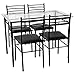 Tangkula Dining Table Set 5 Pieces Home Kitchen Dining Room Tempered Glass Top Table and Chairs Breaksfast Furniture Dinning Table with Chairs, Black