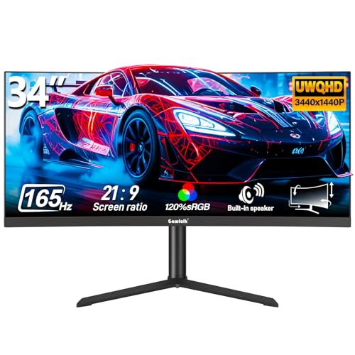 Gawfolk 34 Zoll Curved Gaming Monitor 165Hz PC Bildschirm mit Lautsprecher