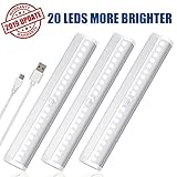 LED Closet Light Motion Sensor Under Cabinet Lighting 20 LEDs Rechargeable Security Closet Lights Wireless Portable Magnetic Stick on Anywhere Stairs Night Light for Counter Drawer Hallway, 3 Pack