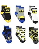 Batman Boy's 6 pack Socks with Grippers (2T-3T, Black/Multi)
