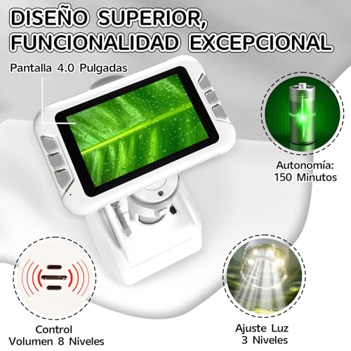 Charmofun Kids Microscope, Portable Kids Microscope with 64G Memory Card, Children's Digital Microscopes with 4" LCD Screen, 1600X Magnification, Photos and Videos, Portable and Fixed Function