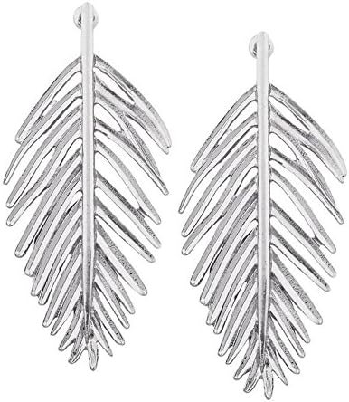 Women Punk Feather Leaf Stud Earrings Metal Jewelry Statement Earrings for Women Girls Ladies Gold Silver