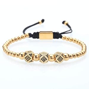 MAGIC FISH Imperial Crown King Men's Bracelet - Stainless Steel & Pave CZ Braided Bangle, Adjustable 6.2-9.8 Inch - View #2
