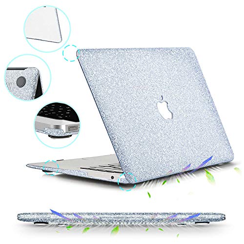 MacBook Air 13 Inch Case 2019 2018 Release A1932, Anban Glitter Bling Smooth Protective Laptop Shell Slim Snap On Case with Keyboard Cover Compatible for Mac Air 13 inch with Touch ID, Silver