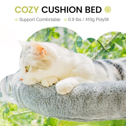 EDAGNY Cat Bed Window Plush, Cat Bed Folding Window for Indoor Cats, with Removable Thick Cover, Hammock Window Cat Supports up to 40 lbs (Grey, M)