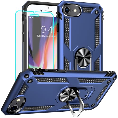 Yiakeng for iPhone 8 Case, iPhone 7 Case With Screen Protector, Silicone Shockproof Military Grade Protective Phone Cover for iPhone SE 2020 (Blue)
