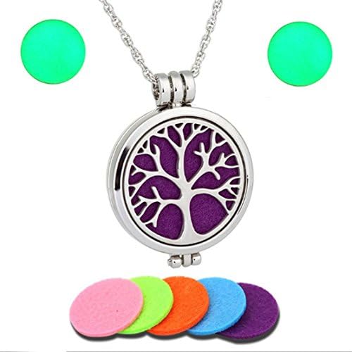 Essential Oil Diffuser Necklace Made With 316L Hypo Allergenic Hard Stainless Steel Used for Aromatherapy and Includes 5 Color Pad Refills - Glow In The Dark Inserts
