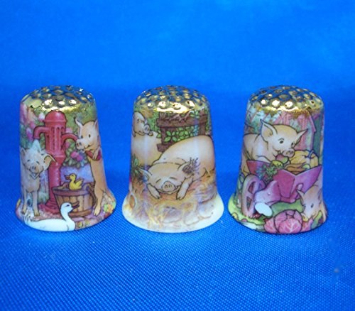 Birchcroft Porcelain China Collectable Thimbles - Set of Three Gold Piggies