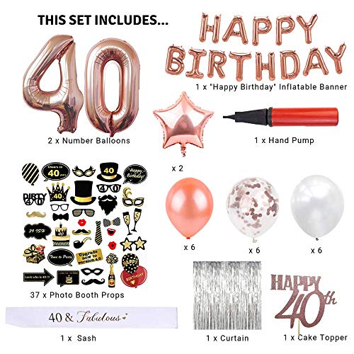 40th-Birthday-Party-Decorations-64-Pieces-Party-Supplies-with-Photo-Booth-Props-Birthday-Sash-Balloon-Pump-Photo-Backdrop-40th-Birthday-Balloons-Cake-Topper-Rose-Gold-Confetti-Balloons-40