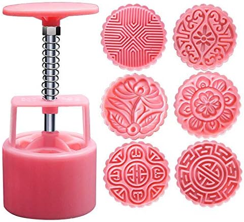 6pcs/Set Moon Cake Mold Flower Round Snowy Moon Cake Mold Bakeware Mid-Autumn Festival Hand Press Mooncake Cutter Molds 50g/75g/100g (Multi, 100g)
