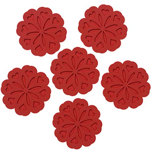 Set of 6 Silicone Trivet Mat - Hot Pot Holder Hot Pads for Table & Countertop - Trivet for Hot Dishes - Non-Slip & Heat Resistant Modern Kitchen Hot Pads for Pots & Pans, Merlot Red - Thumbnail 3