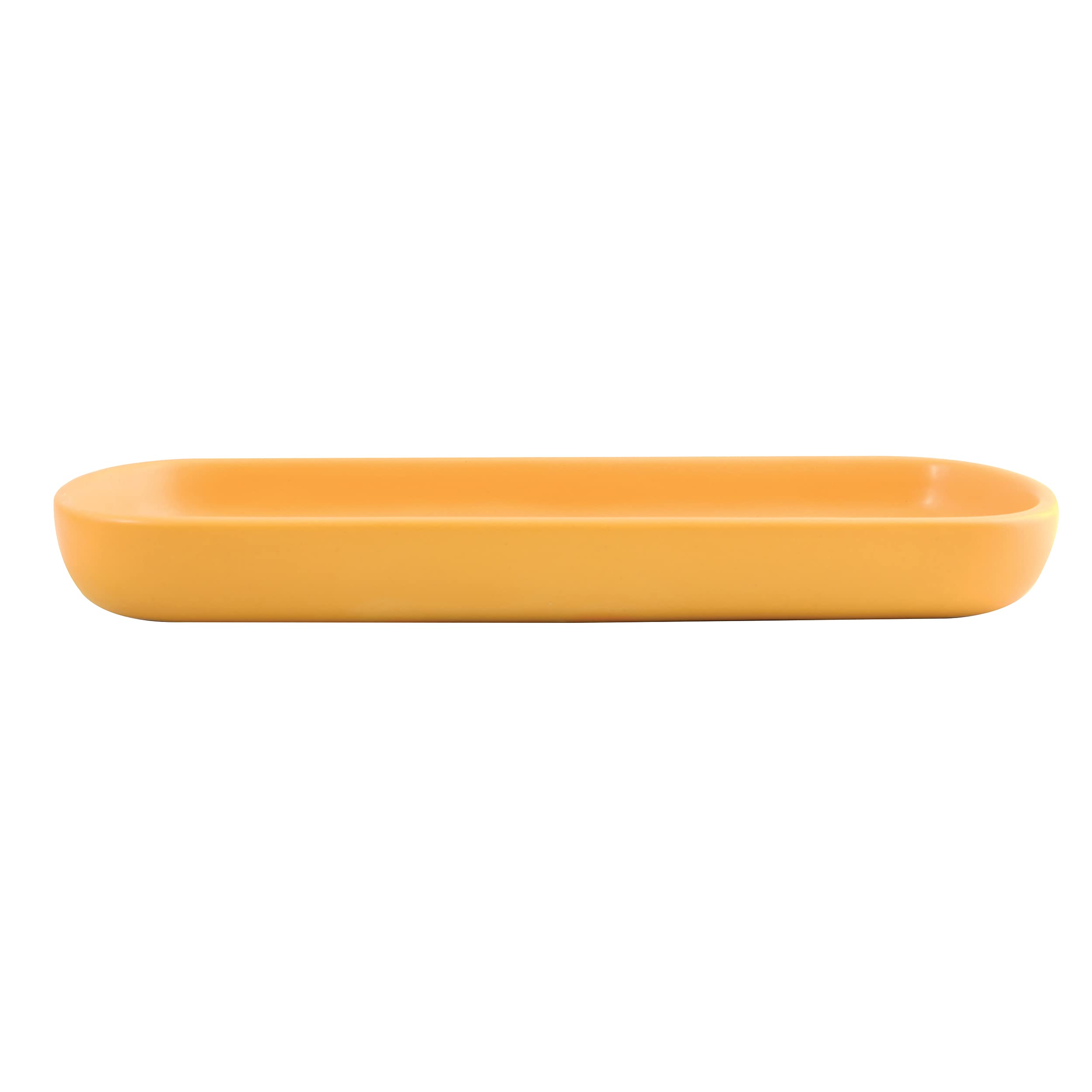 MSV Maonie Ceramic Storage Tray for Fruit, Tea, Cosmetics, Jewellery, Oval for Washbasin, Bathroom, Cabinets - Matte Saffron Yellow