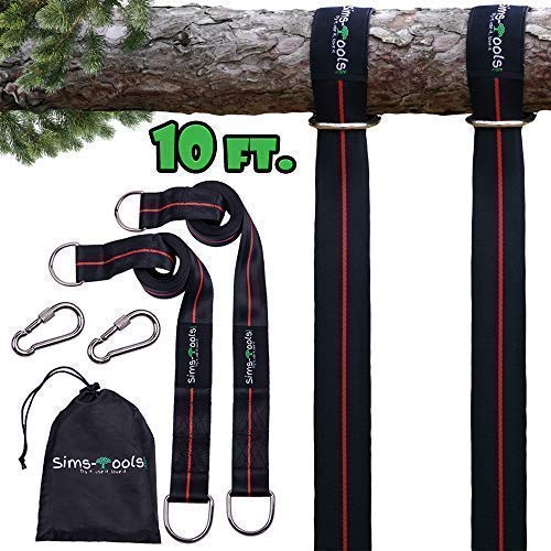 Sims-Tools - Tree Swing Hanging Kit Straps - 2 Extra Long Adjustable Straps 10ft and 2 Strong Carbines - Appropriate for Every Swing Set and Hammock - Outdoor Rope Swing - Quick and Easy Installation