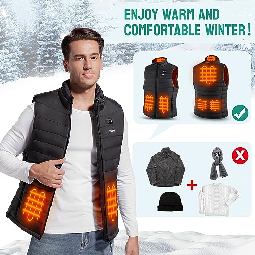 PLIDINNA Men's Heated Vest Lightweight Warm Jacket With Battery Pack 7.4V Electric Heating Vest for Hunting/Fishing/Outdoor Sports(Black,S)