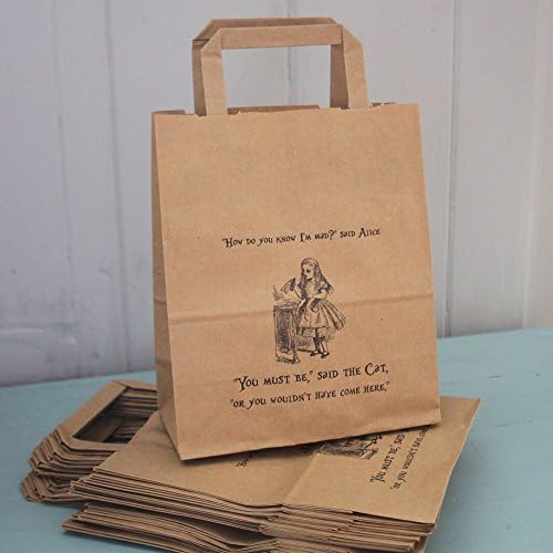 Alice in Wonderland Party Bags Kraft with Handles x 10 Wedding / Mad Hatters