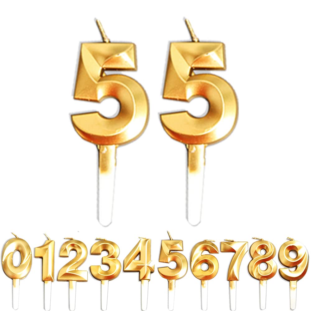 Birthday Candles, Gold Number 5th/55th Birthday Cake Candles, Cake Decoration for Birthday Party Wedding Anniversary Graduation Party Supplies (Gold, Number 5&5)