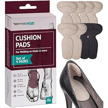 Heel Cushion Pads for Women and Men - 4 Pairs - Comfortable Suede Reusable Soft Shoe Inserts Self-Adhesive Foot Care Protector Grips Liners - Heel Pain Relief Bunion Callus Blisters