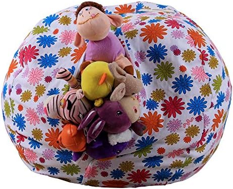 Hammock Toy Storage,Kids Stuffed Animal Plush Toy Storage Bean Bag Soft Pouch Stripe Fabric Chair (Multicolor)